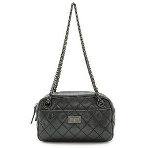CHANEL Gray Leather Shoulder Bag